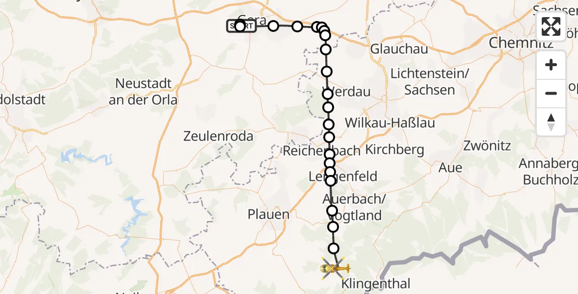 Flugroute Rettungshubschrauber SRH Wald-Klinikum Gera Hospital - Schöneck/Vogtl., 27 Juli 2026, 15:05