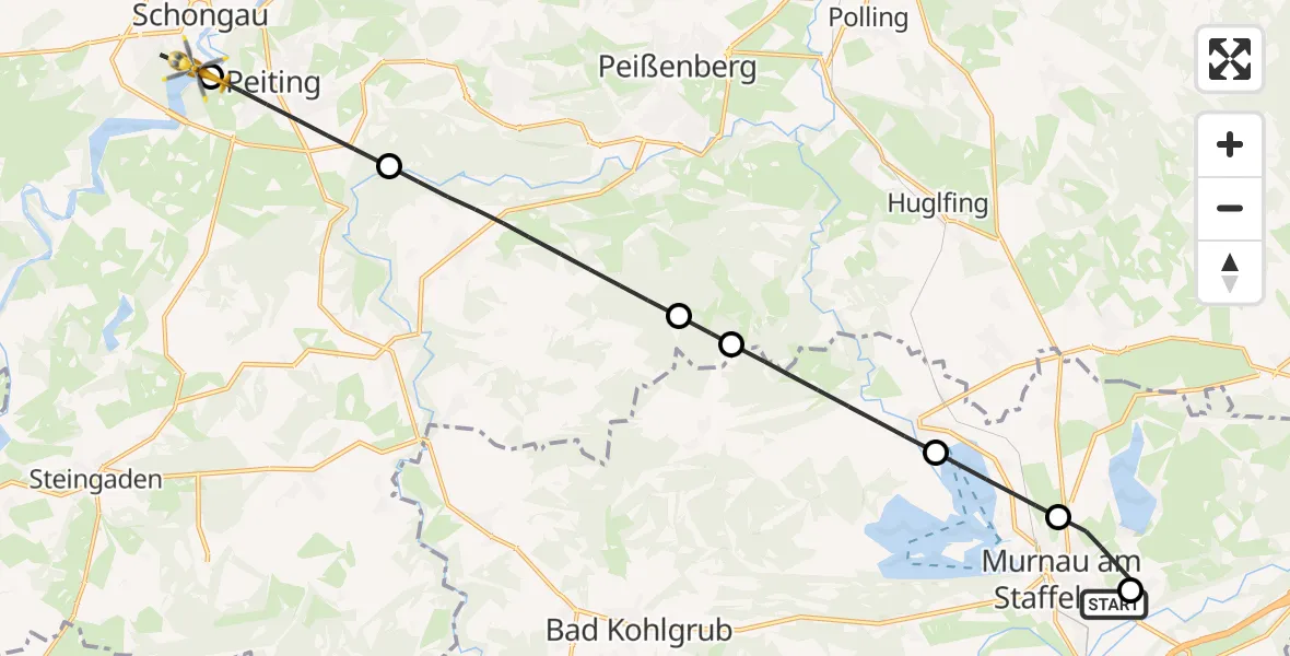 Flugroute Rettungshubschrauber Murnau Accident Hospital - Schongau, 27 Juli 2026, 15:05