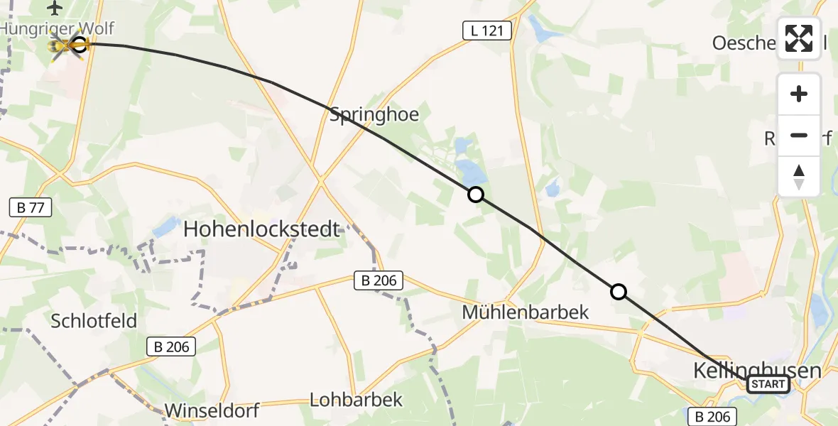 Flugroute Rettungshubschrauber Kellinghusen - Itzehoe Hungriger Wolf Flugplatz, 27 Juli 2026, 15:08