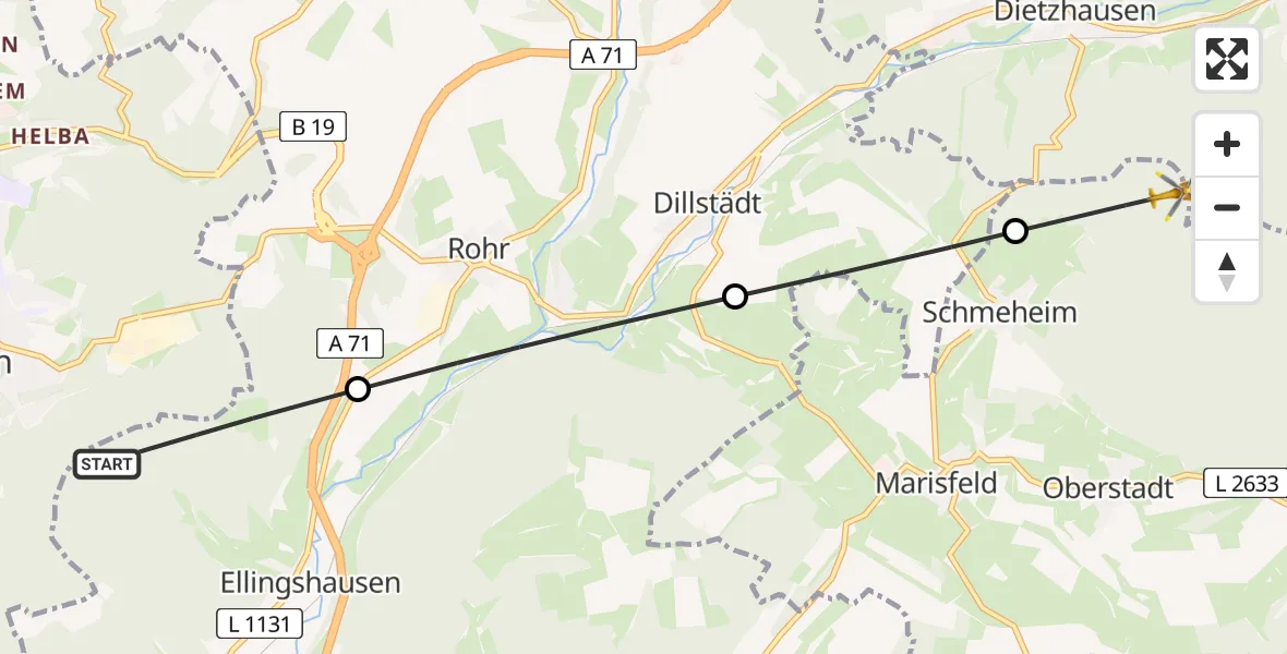 Flugroute Rettungshubschrauber Ellingshausen - Schmeheim, 27 Juli 2026, 15:12
