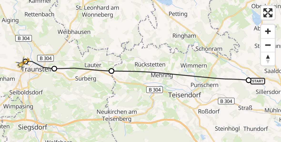 Flugroute Rettungshubschrauber Saaldorf-Surheim - Traunstein Hospital, 27 Juli 2026, 15:15