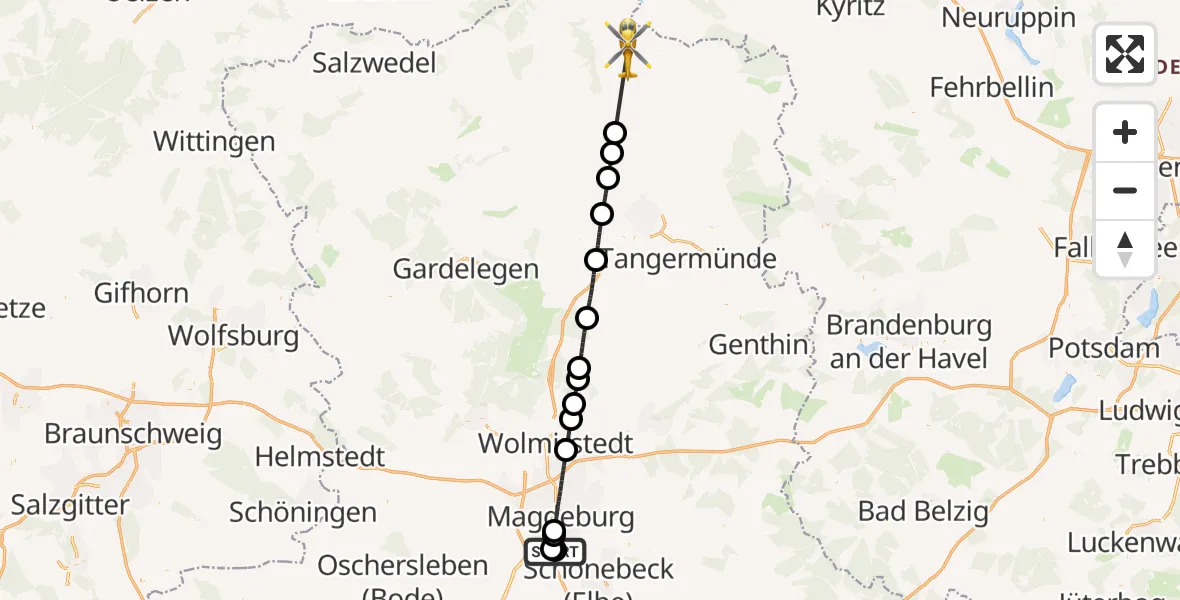 Flugroute Rettungshubschrauber Magdeburg - Seehausen (Altmark), 27 Juli 2026, 15:22