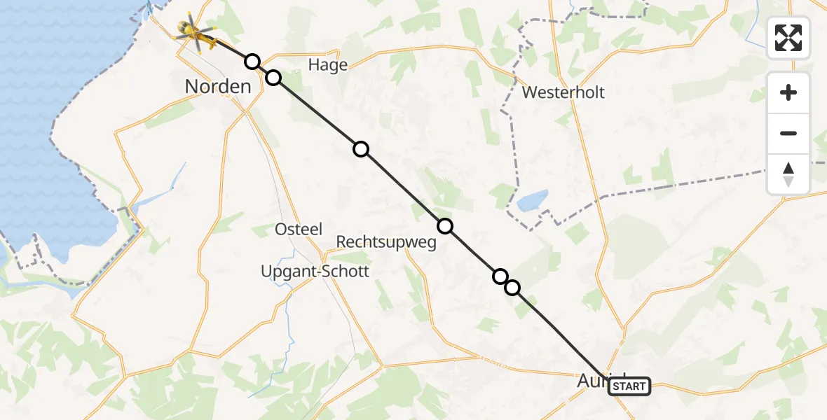 Flugroute Ambulanzhubschrauber Aurich - Norden, 27 Juli 2026, 15:28