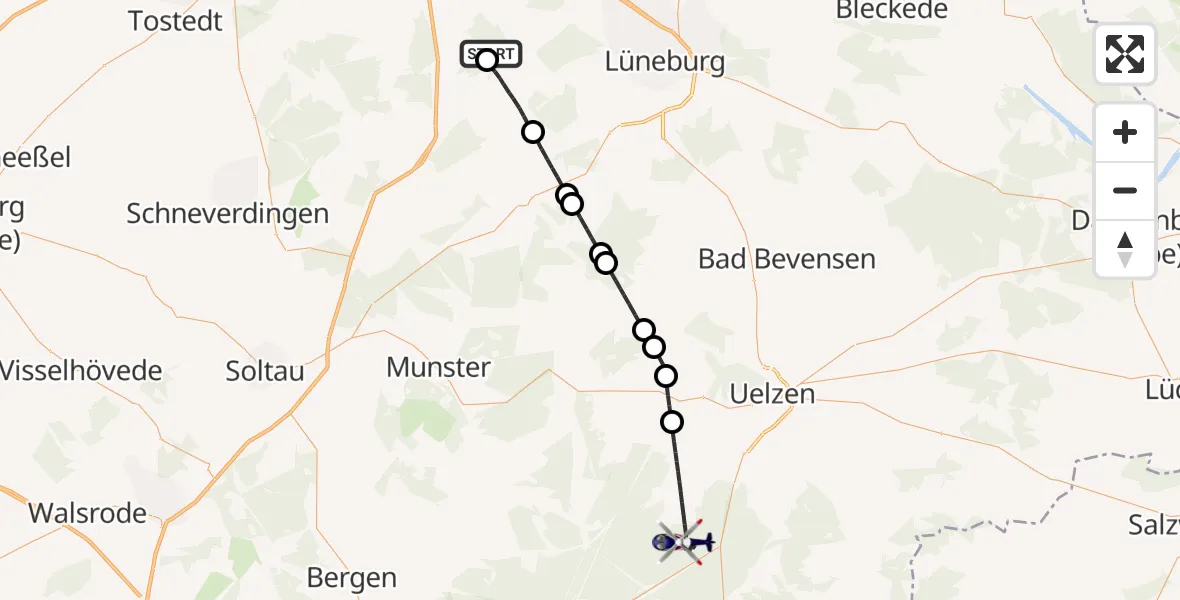 Flugroute Polizeihubschrauber Toppenstedt - Suderburg, 27 Juli 2026, 15:34