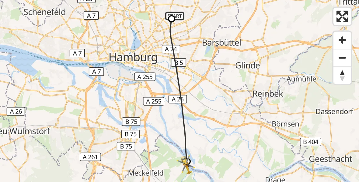 Flugroute Rettungshubschrauber Hamburg Military Hospital - Seevetal, 27 Juli 2026, 15:36