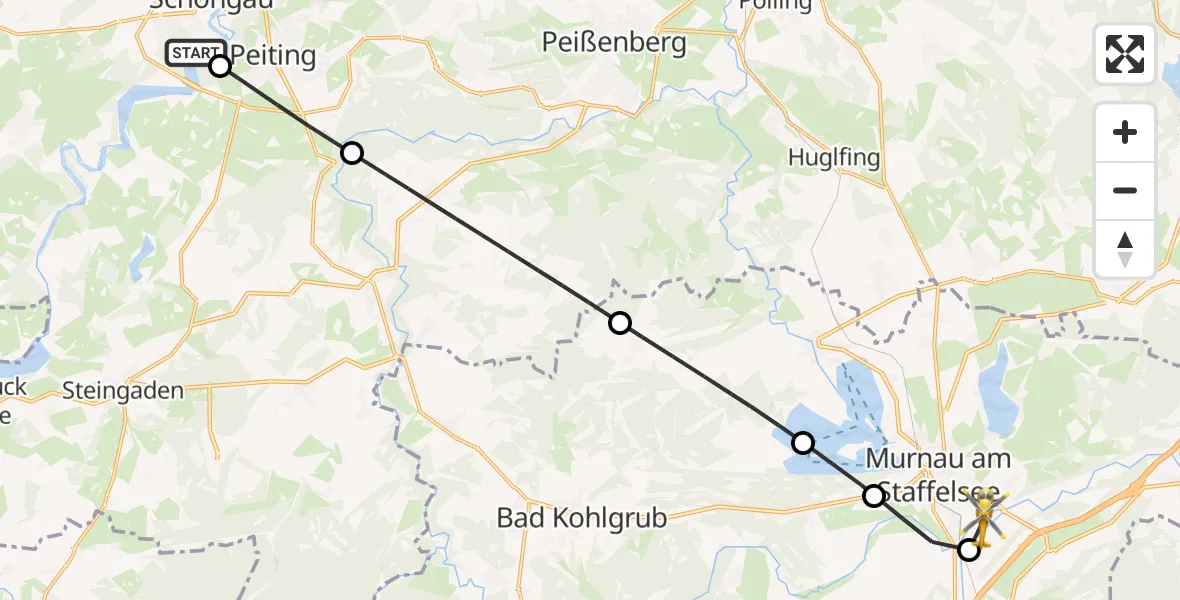 Flugroute Rettungshubschrauber Schongau - Murnau a.Staffelsee, 27 Juli 2026, 15:43