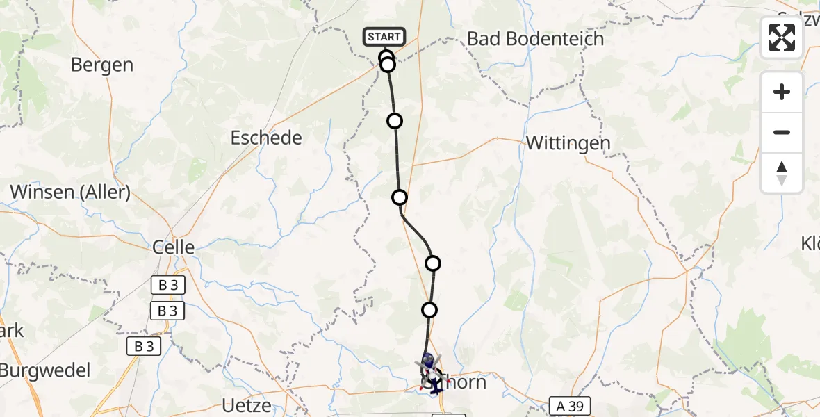 Flugroute Polizeihubschrauber Suderburg - Gifhorn Bundespolizei Hubschrauberlandeplatz, 27 Juli 2026, 15:57