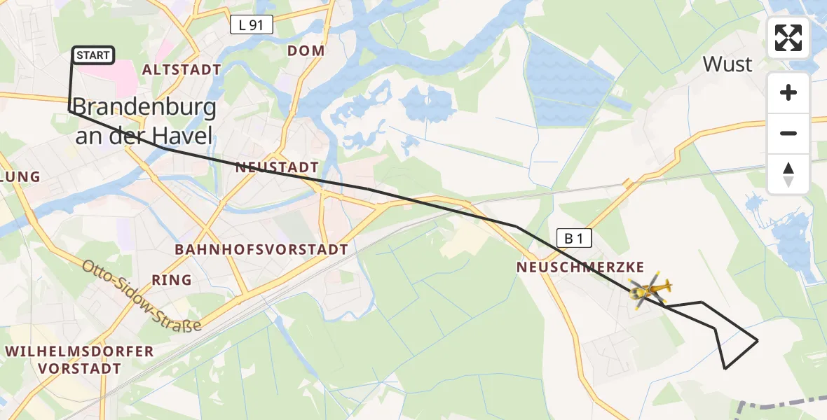 Flugroute Rettungshubschrauber Brandenburg an der Havel - Brandenburg an der Havel, 27 Juli 2026, 15:58