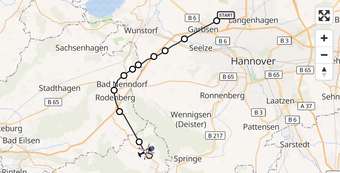 Flugroute Polizeihubschrauber Flughafen Hannover - Bad Münder am Deister, 27 Juli 2026, 16:01