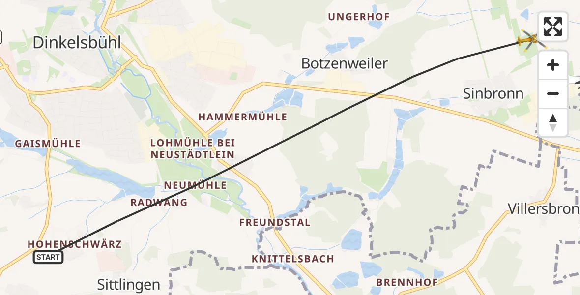 Flugroute Rettungshubschrauber Dinkelsbühl - Dinkelsbühl, 27 Juli 2026, 16:05