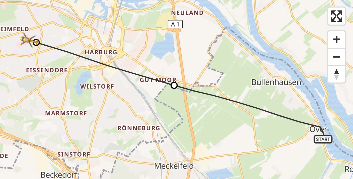 Flugroute Rettungshubschrauber Seevetal - Asklepios Hospital Harburg, 27 Juli 2026, 16:11