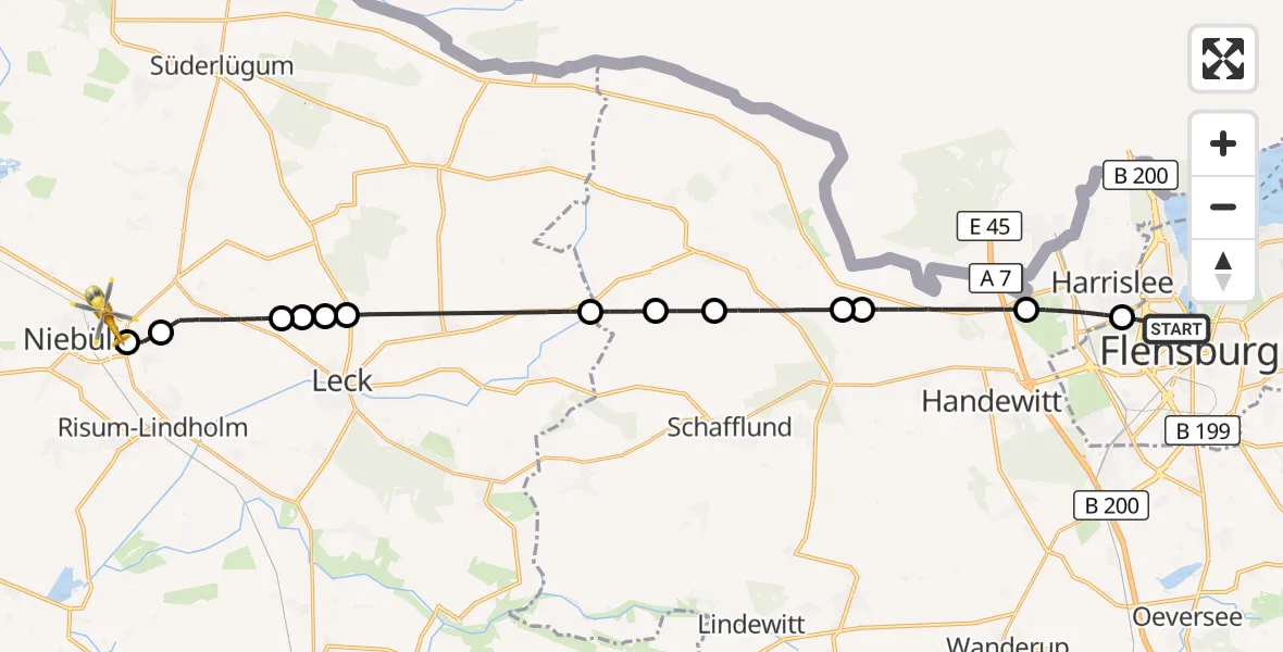 Flugroute Ambulanzhubschrauber Flensburg - Niebüll, 27 Juli 2026, 16:12
