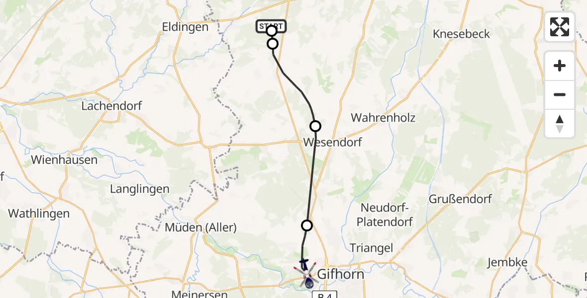 Flugroute Polizeihubschrauber Groß Oesingen - Gifhorn, 27 Juli 2026, 16:15
