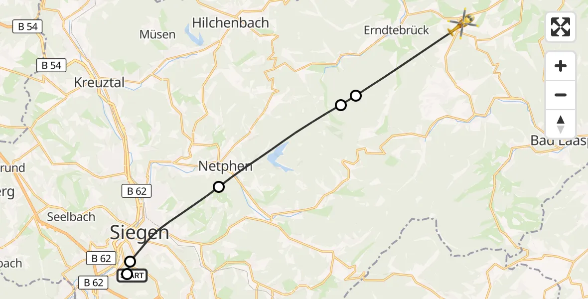Flugroute Rettungshubschrauber Evangelisches Jung-Stilling Hospital - Erndtebrück, 27 Juli 2026, 16:31