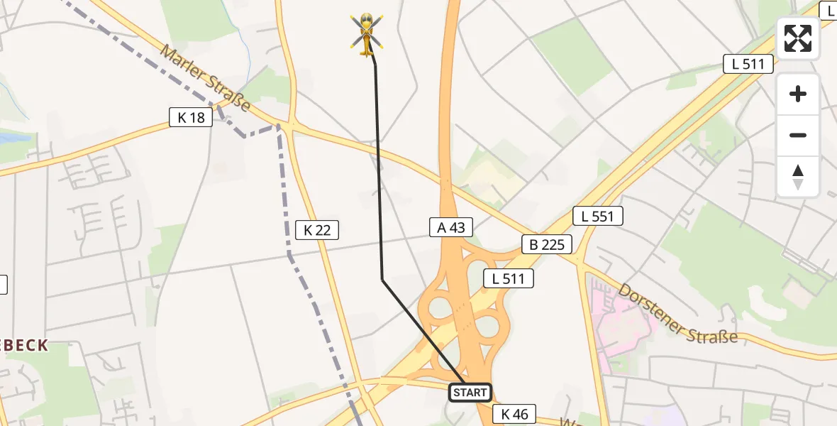 Flugroute Ambulanzhubschrauber Recklinghausen - Recklinghausen, 27 Juli 2026, 16:33