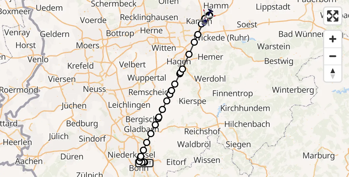 Flugroute Polizeihubschrauber Sankt Augustin - Bönen, 27 Juli 2026, 16:35