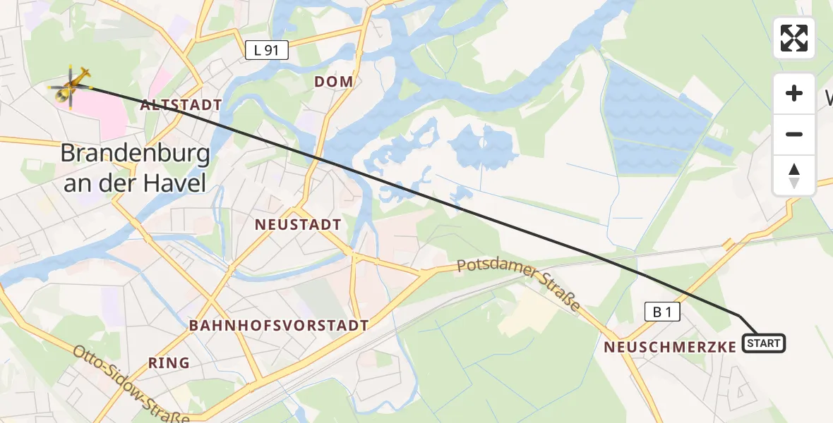 Flugroute Rettungshubschrauber Brandenburg an der Havel - Brandenburg an der Havel, 27 Juli 2026, 16:35