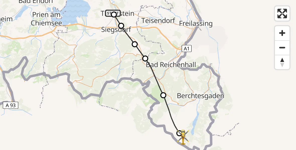 Flugroute Rettungshubschrauber Traunstein Hospital - Schönau a.Königssee, 27 Juli 2026, 16:45