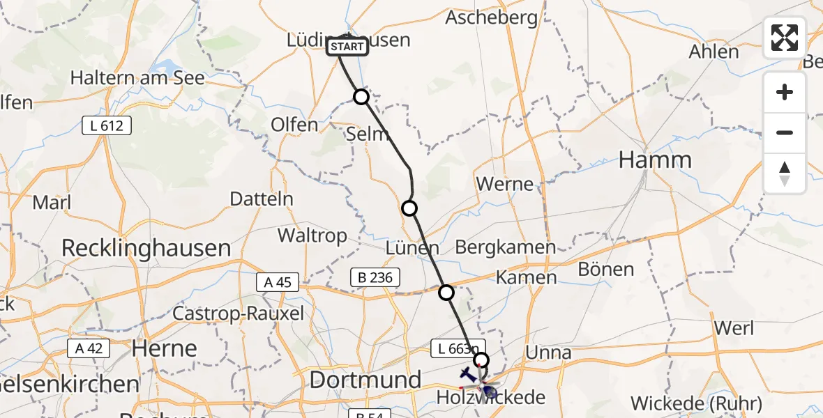 Flugroute Polizeihubschrauber Lüdinghausen - Dortmund Flughafen, 27 Juli 2026, 16:46
