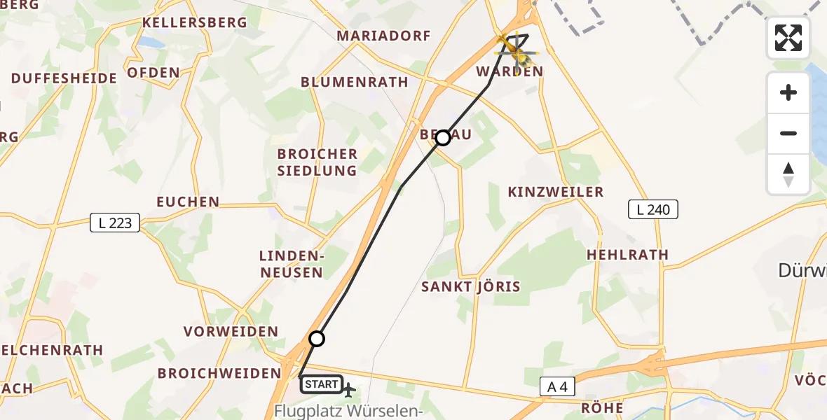 Flugroute Rettungshubschrauber Aachen-Merzbrück Flughafen - Alsdorf, 27 Juli 2026, 16:51