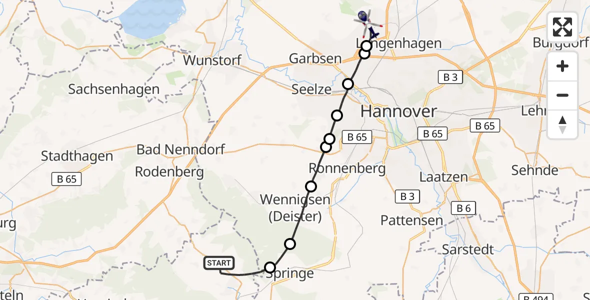 Flugroute Polizeihubschrauber Bad Münder am Deister - Flughafen Hannover, 27 Juli 2026, 16:54