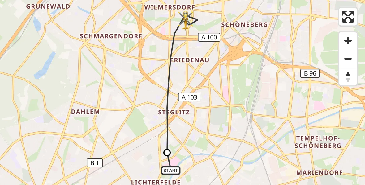 Flugroute Rettungshubschrauber Charité Clinic Benjamin Franklin Campus - Berlin, 27 Juli 2026, 16:57
