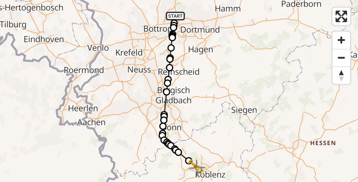 Flugroute Ambulanzhubschrauber Herten - Andernach, 27 Juli 2026, 16:57