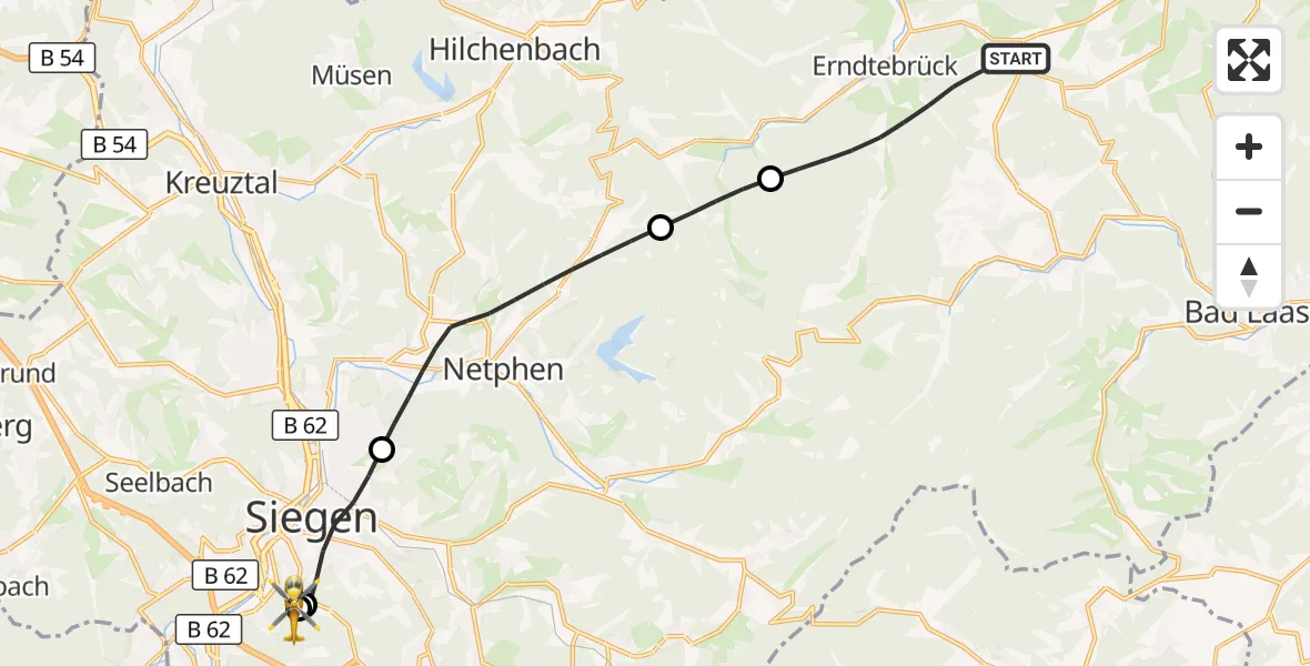 Flugroute Rettungshubschrauber Erndtebrück - Evangelisches Jung-Stilling Hospital, 27 Juli 2026, 17:17