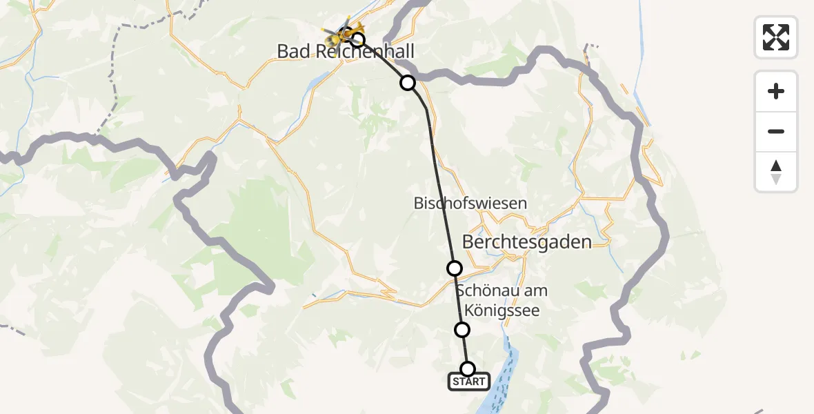 Flugroute Rettungshubschrauber Schönau a.Königssee - Bad Reichenhall Krankenhaus Hubschrauberlandeplatz, 27 Juli 2026, 17:21