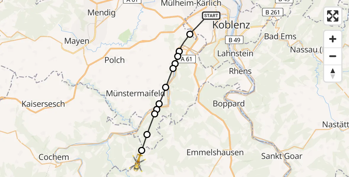 Flugroute Rettungshubschrauber Koblenz - Lieg, 27 Juli 2026, 17:25