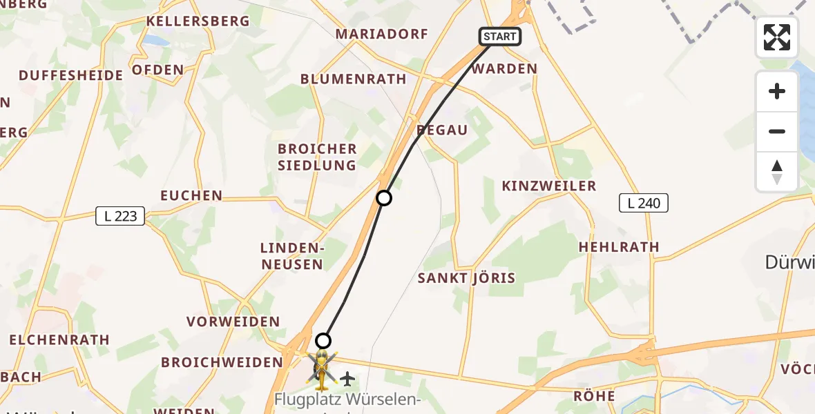 Flugroute Rettungshubschrauber Alsdorf - Aachen-Merzbrück Flughafen, 27 Juli 2026, 17:26
