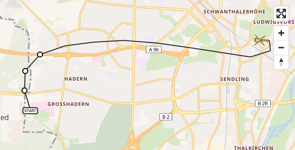 Flugroute Rettungshubschrauber DRF Air Rescue München Hubschrauberlandeplatz - München, 27 Juli 2026, 17:31