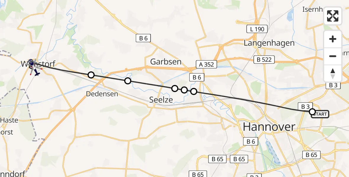 Flugroute Polizeihubschrauber Hannover Luftrettung Hubschrauberlandeplatz (Christoph 4) - Wunstorf, 27 Juli 2026, 17:32