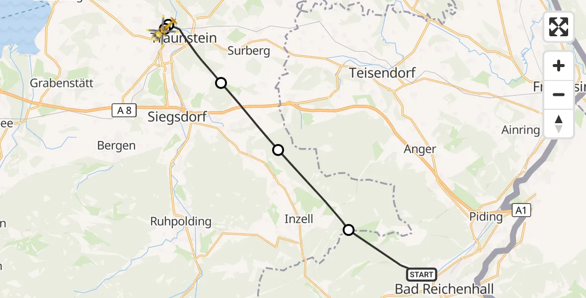 Flugroute Rettungshubschrauber Bad Reichenhall - Traunstein Hospital, 27 Juli 2026, 17:39