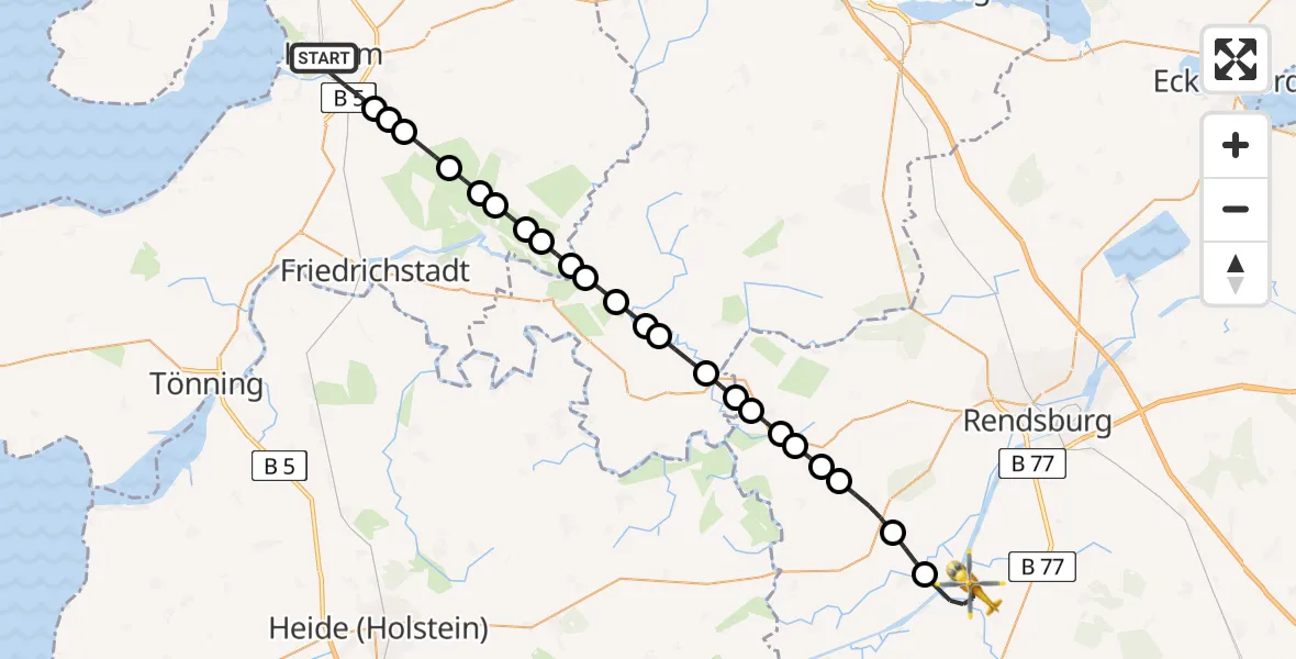Flugroute Ambulanzhubschrauber Husum - Hörsten, 27 Juli 2026, 17:45