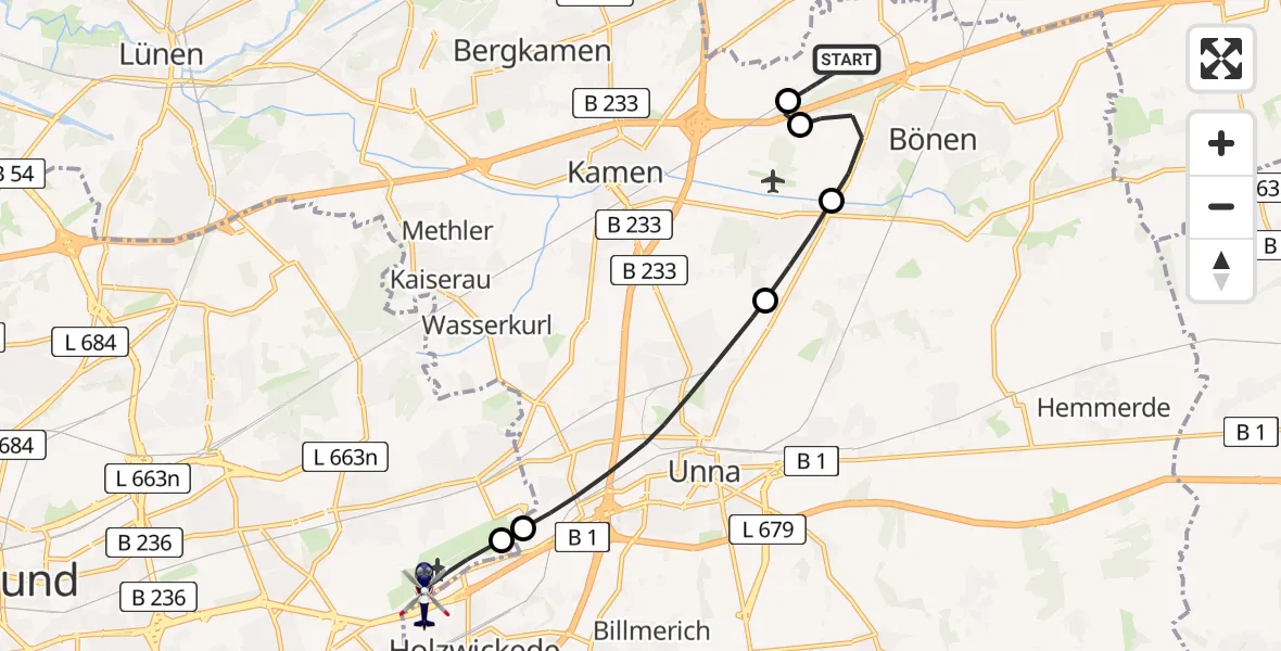 Flugroute Polizeihubschrauber Bönen - Dortmund Flughafen, 27 Juli 2026, 17:46