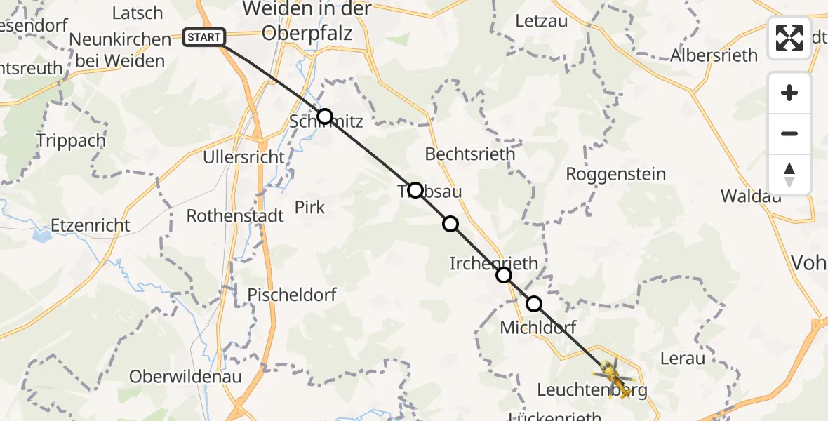 Flugroute Ambulanzhubschrauber Weiden i.d.OPf. - Leuchtenberg, 27 Juli 2026, 17:50