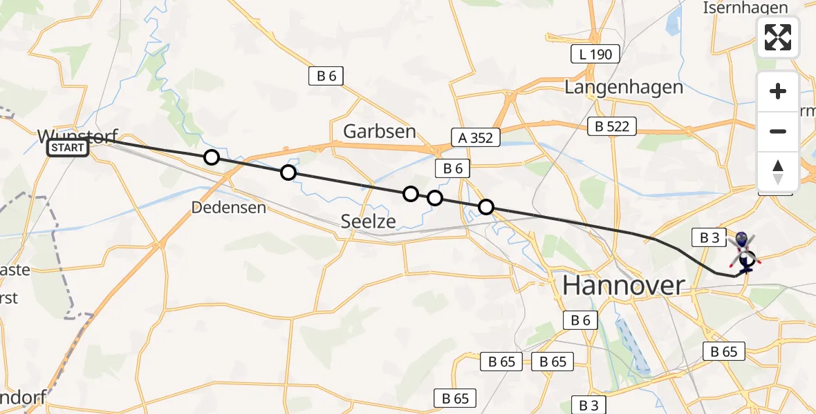Flugroute Polizeihubschrauber Wunstorf - Hannover Luftrettung Hubschrauberlandeplatz (Christoph 4), 27 Juli 2026, 18:06
