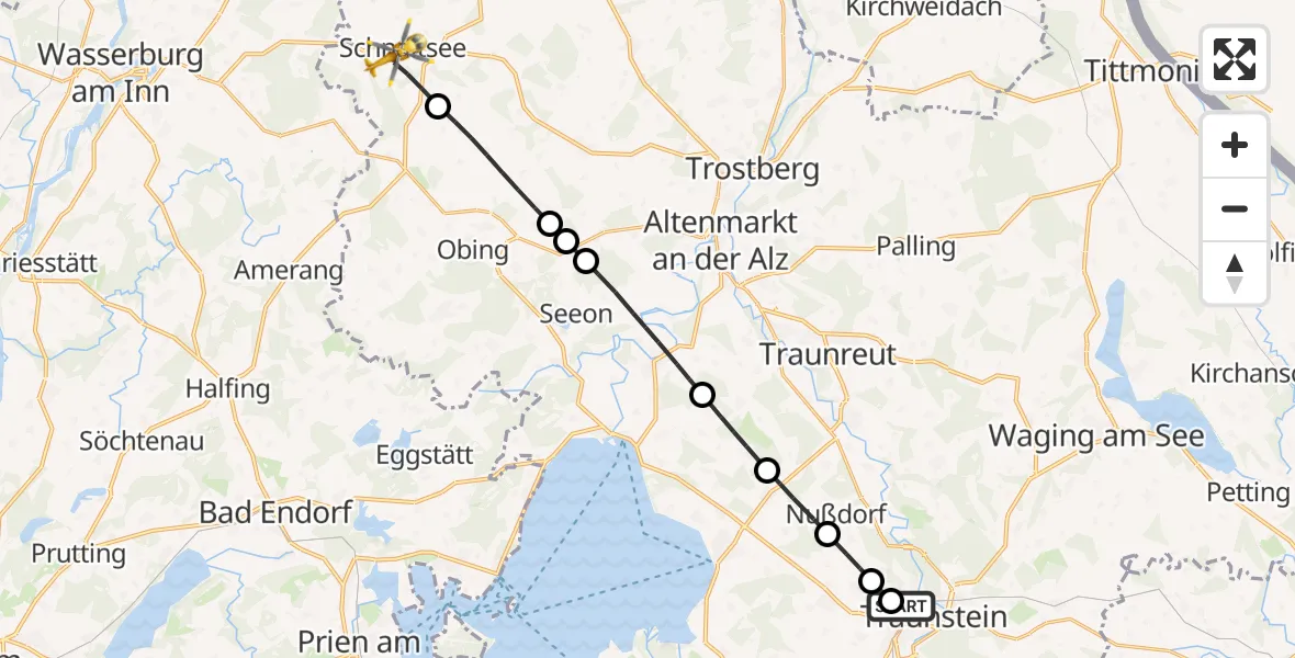 Flugroute Rettungshubschrauber Traunstein Hospital - Schnaitsee, 27 Juli 2026, 18:08