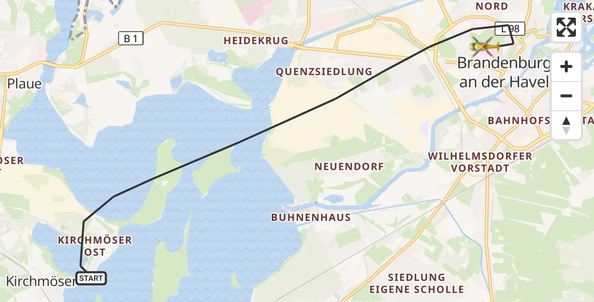 Flugroute Rettungshubschrauber Brandenburg an der Havel - Brandenburg an der Havel, 27 Juli 2026, 18:14