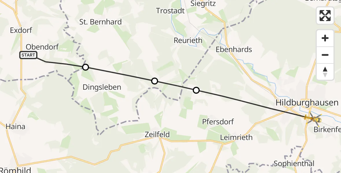Flugroute Rettungshubschrauber Grabfeld - Hildburghausen, 27 Juli 2026, 18:16