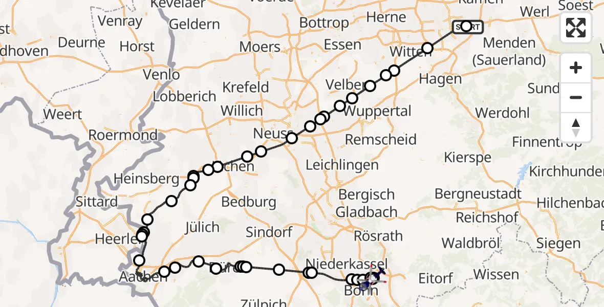 Flugroute Polizeihubschrauber Dortmund Flughafen - Sankt Augustin, 27 Juli 2026, 18:29