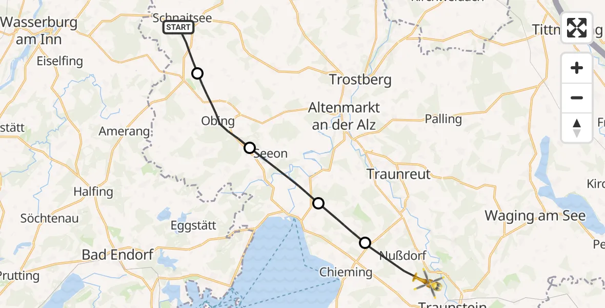 Flugroute Rettungshubschrauber Schnaitsee - Traunstein, 27 Juli 2026, 18:35