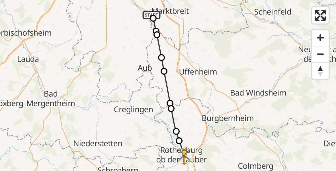 Flugroute Rettungshubschrauber Ochsenfurt Hospital - Rothenburg ob der Tauber, 27 Juli 2026, 18:38