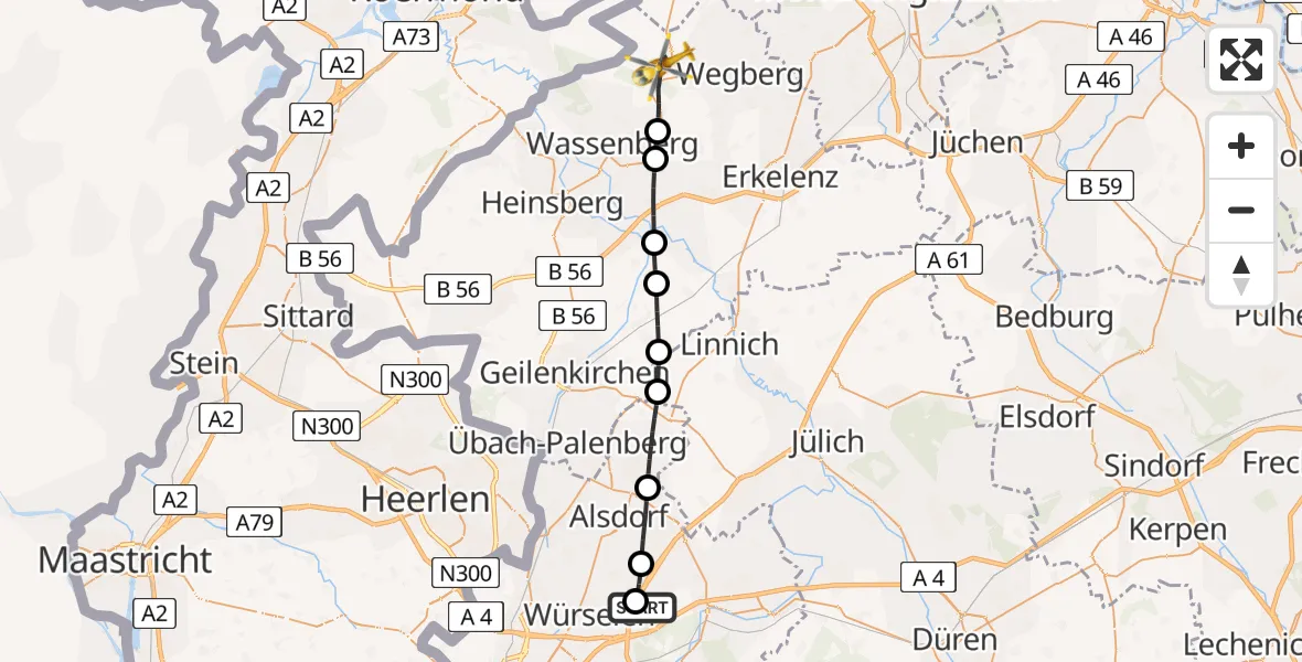 Flugroute Rettungshubschrauber Aachen-Merzbrück Flughafen - Wegberg, 27 Juli 2026, 18:46