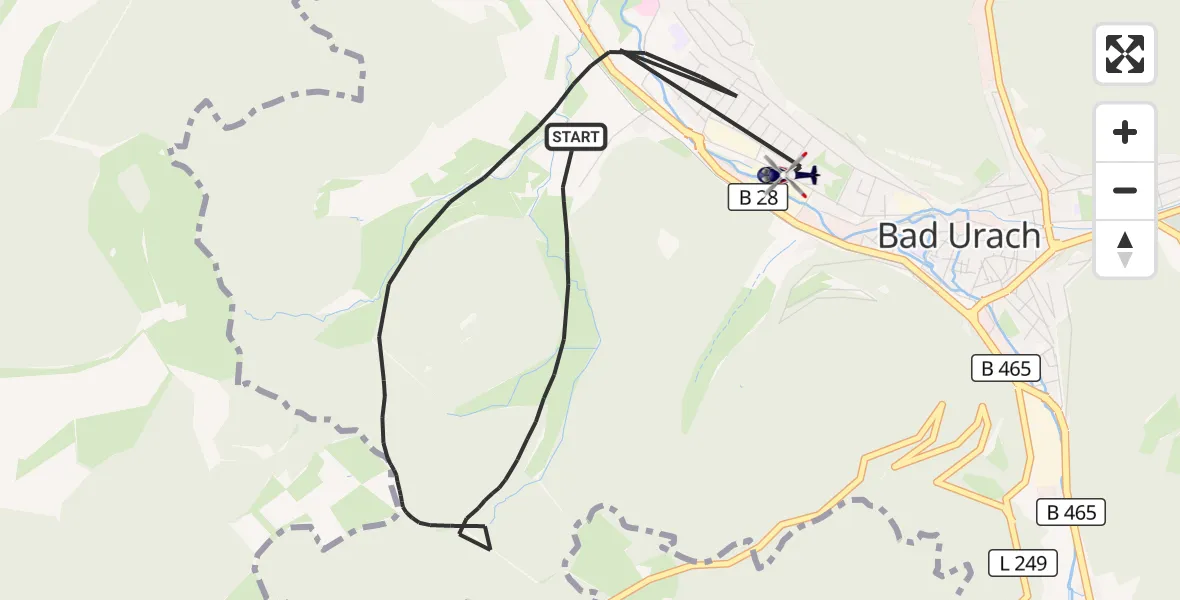 Flugroute Polizeihubschrauber Bad Urach - Bad Urach, 27 Juli 2026, 18:56