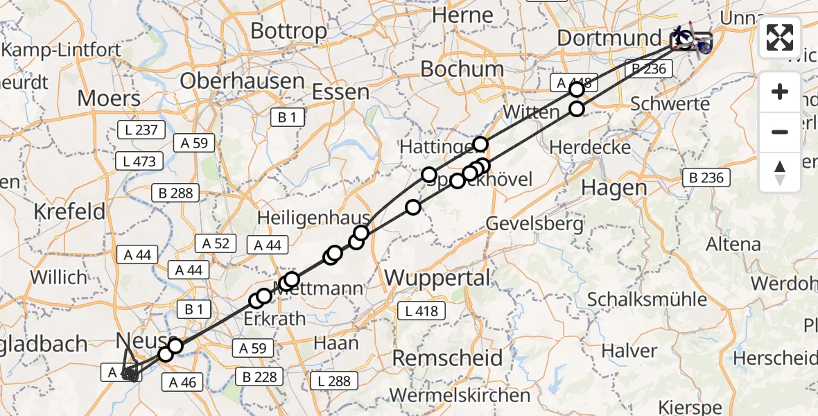 Flugroute Polizeihubschrauber Dortmund Flughafen - Dortmund Flughafen, 27 Juli 2026, 18:58