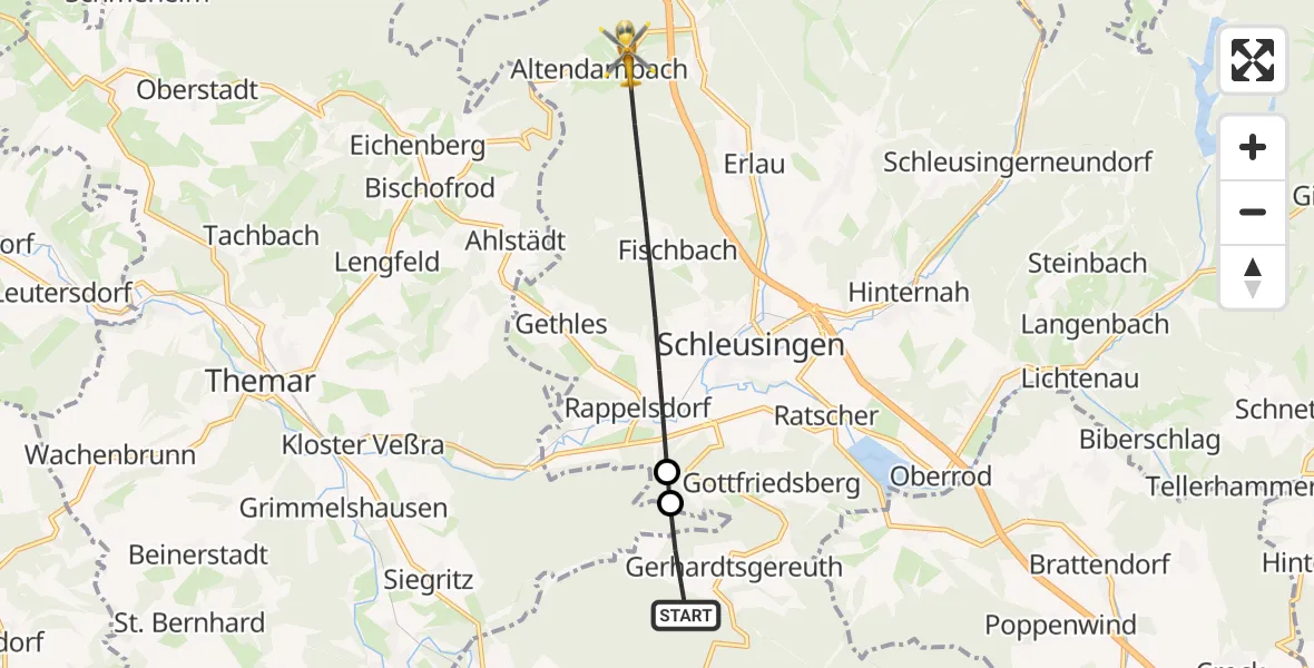 Flugroute Rettungshubschrauber Hildburghausen - Schleusingen, 27 Juli 2026, 18:59
