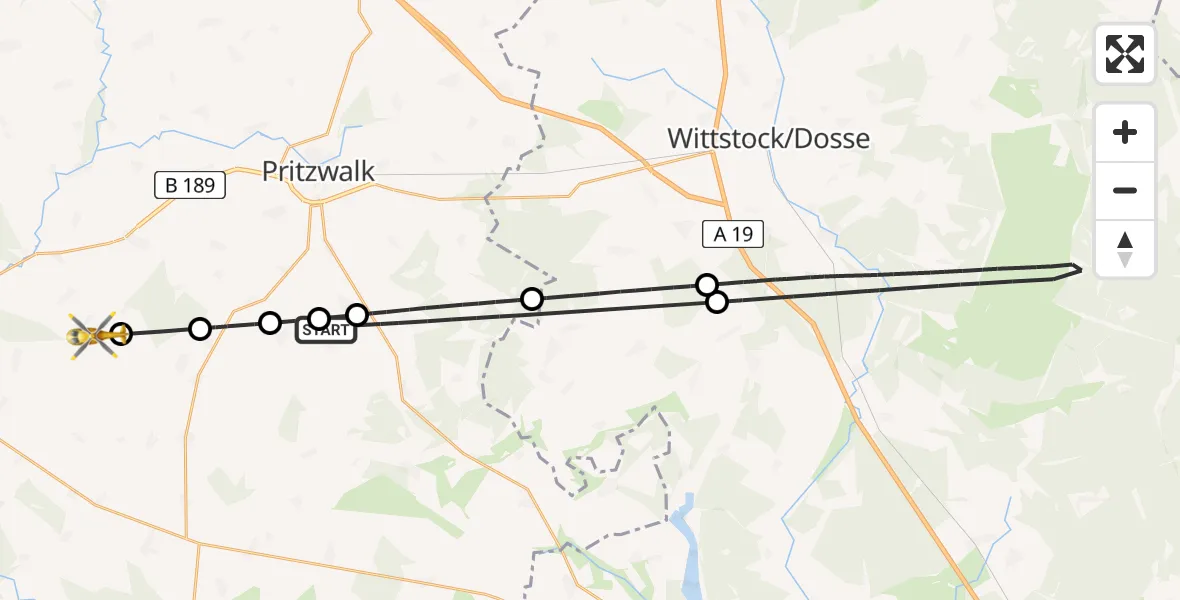 Flugroute Rettungshubschrauber Groß Pankow (Prignitz) - Groß Pankow (Prignitz), 27 Juli 2026, 19:13