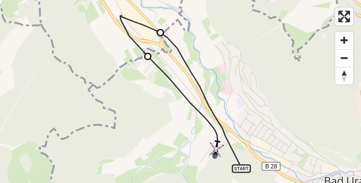 Flugroute Polizeihubschrauber Bad Urach - Bad Urach, 27 Juli 2026, 19:18